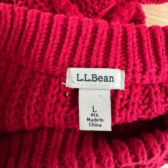 L.L. Bean Fisherman Sweater Womens Large Red Cable Knit‎ Cotton Chunky FS-1317 - Picture 6 of 8